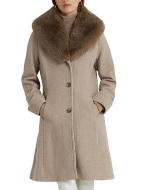 NWOT- Ralph Lauren wool blend coat with faux fur collar